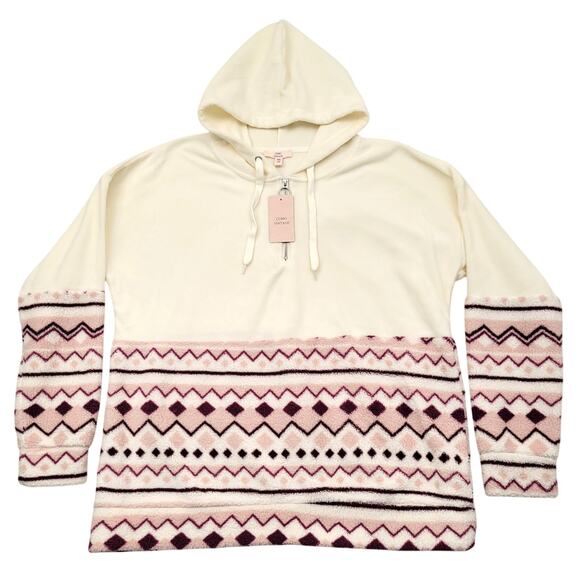 Como Vintage Pullover Hoodie Women's XXL Geometric Sherpa Fleece 1/4 Zip NEW - Picture 1 of 8
